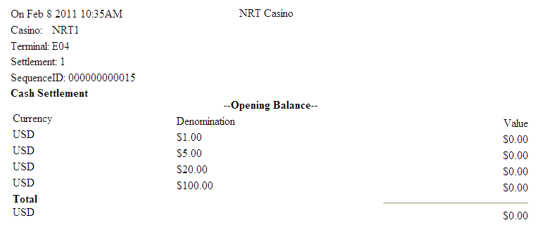Cash Settlement Slip Report