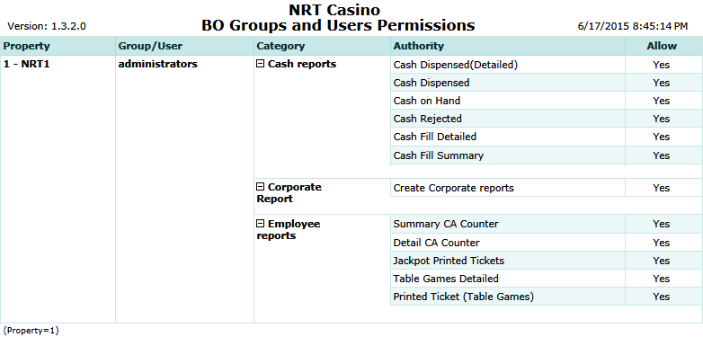 BO Groups and User Permissions Report