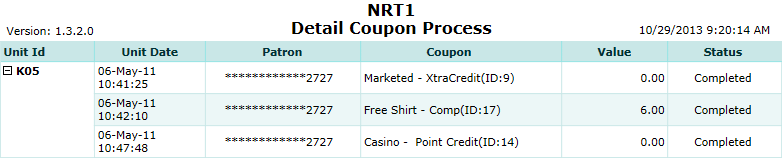 Detail Coupon Process Report