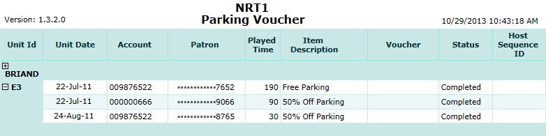 Parking Voucher Report