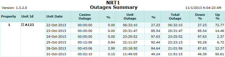 Outages (Summary) Report